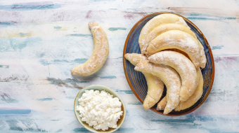 Homemade banana shaped cookies with cottage cheese filling.